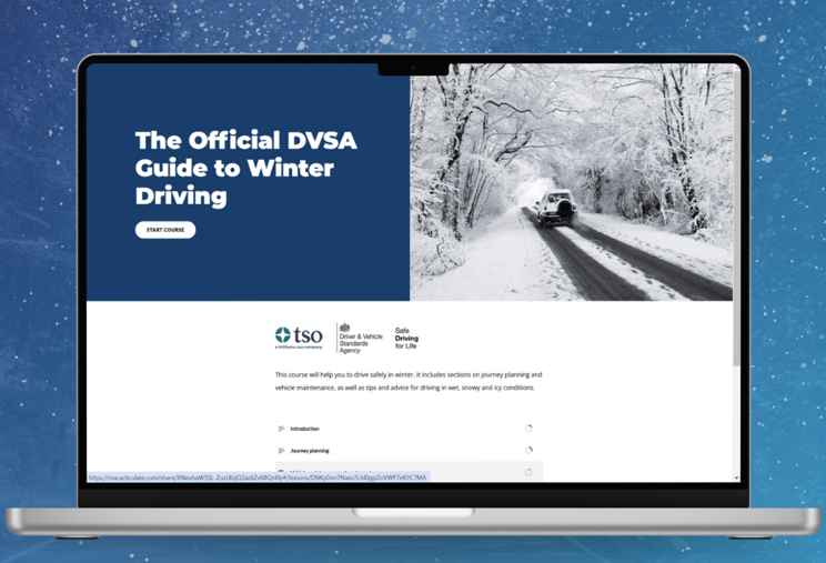 Official DVSA Guide to Winter Driving e-learning on laptop